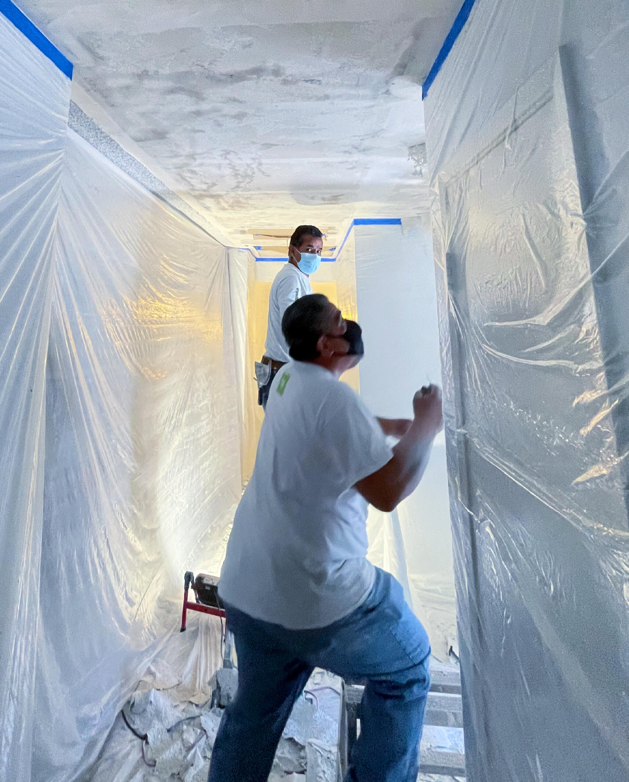 Visalia popcorn ceiling removal in progress